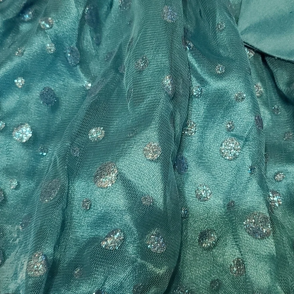 Youngland Girl's Church Dress Teal Sleeveless Glitter Dots Sequins Bow Sz 5 GUC‎